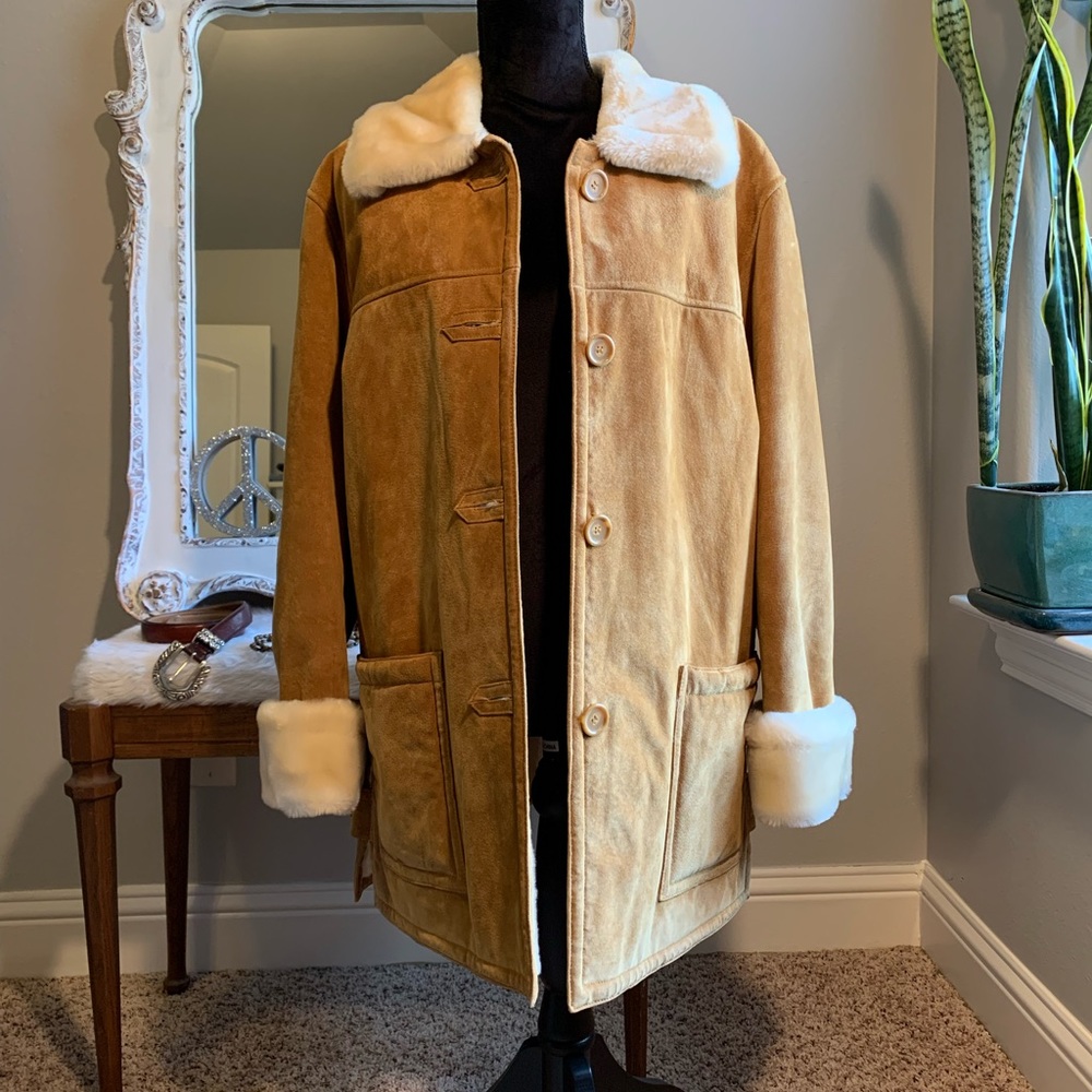 Dennis By Basso 100% Suede Leather Camel Coat Size Medium
